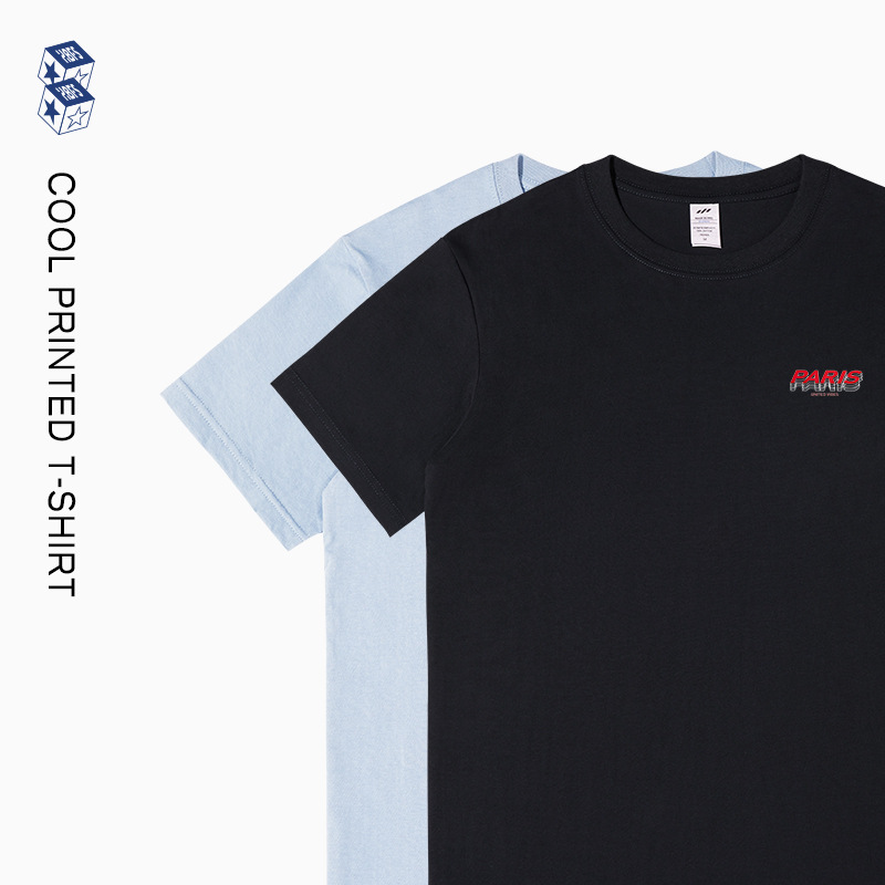 Street Hip-Hop Boys' T-Shirt with Letter Print, Pure Cotton Short-Sleeved Summer Trendy Design Men's Half-Sleeved Shirt with Round Neck