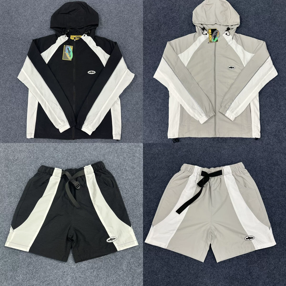 Corteiz European and American Street Hip-Hop Style Windbreaker with Color-Blocking Embroidery, Logo Version with Tag, Pants, Zipper Jacket