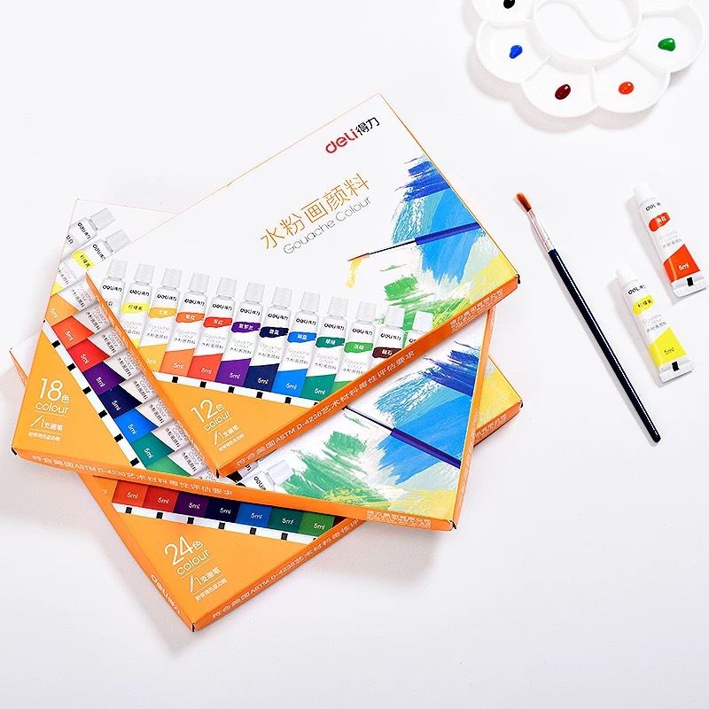 Deli 73862 Gouache Paint Set 12 Colors 18 Colors 24 Colors Student Kidsren's Painting Art Paint Wholesale