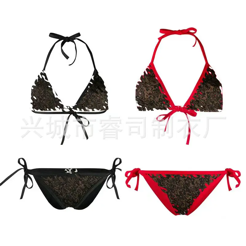 Factory fashion brand in stock export lace-up bikini one-piece backless swimsuit sister swimsuit