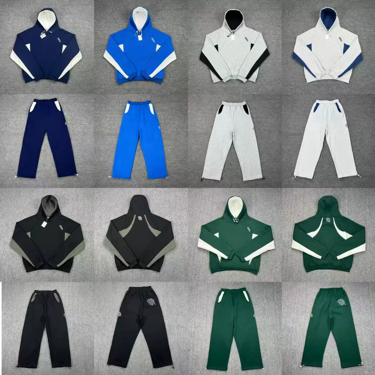 Mertra American Street Embroidery Letter Splicing Color Contrasting Hoodie with Velvet Men's Sports and Leisure Pants Set