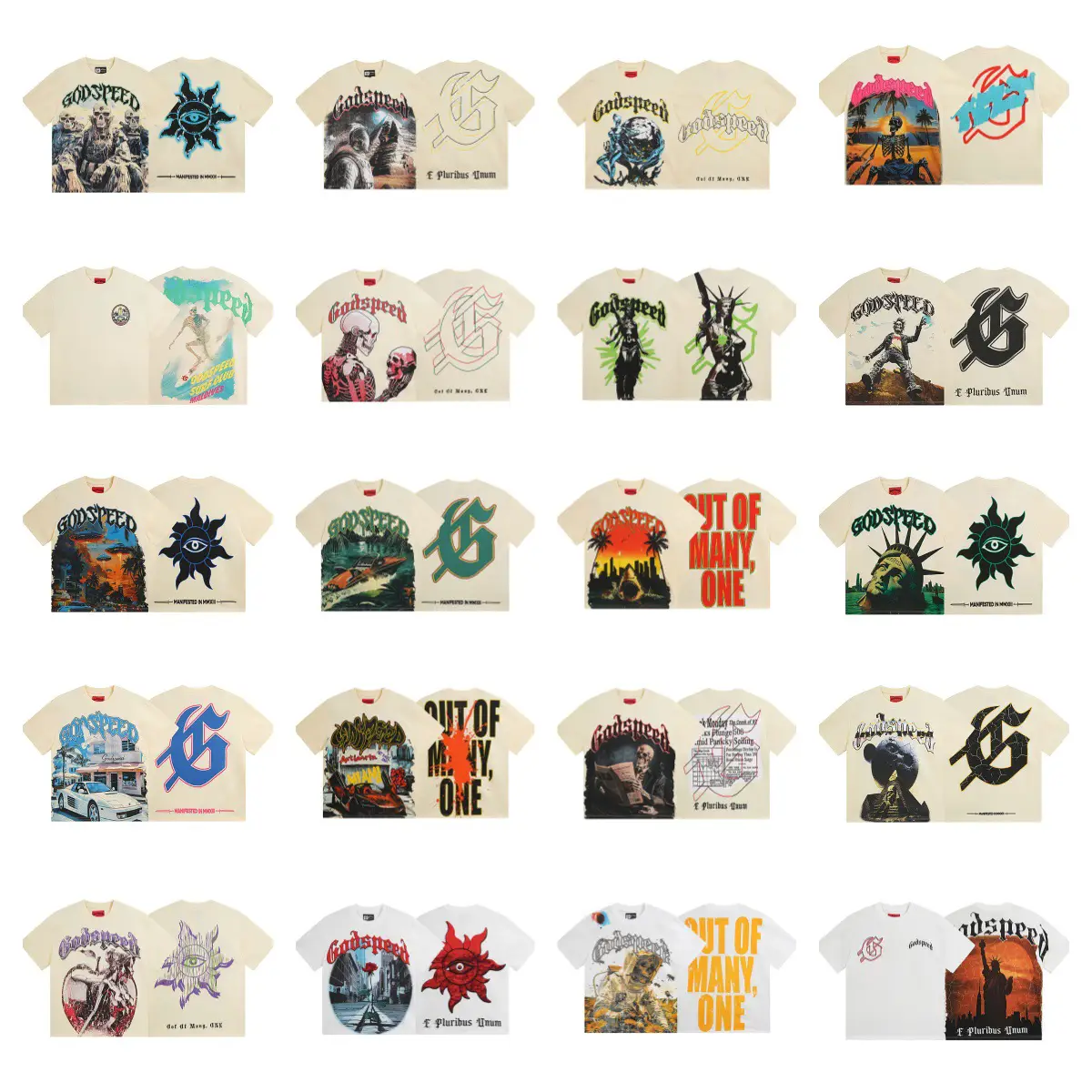 Gd Rock Street Retro Loose Printed Casual Cotton Short-Sleeved Skull T-Shirt for Men and Women Couples