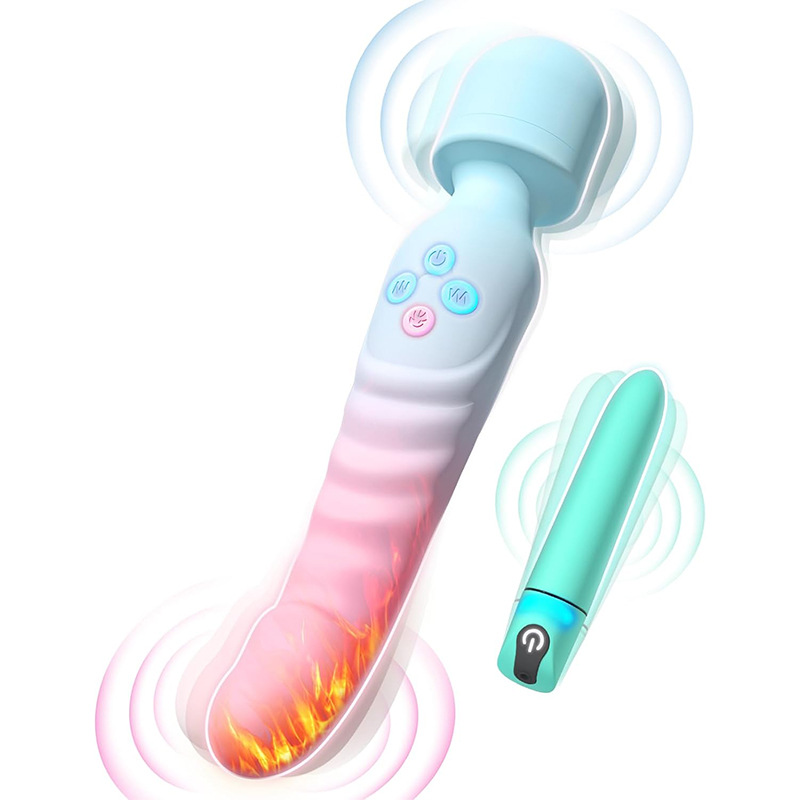 Cross-Border Popular Dual-Head Vibrating Silent Female Adult Product Electric Heating Massager Av Sex Toy with Heating