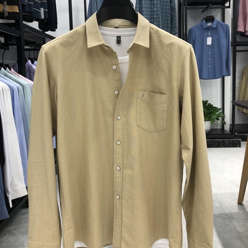 Spring and Autumn New Cotton Men's Long-Sleeved Shirts, Casual Loose-Fitting, No-Iron, Hong Kong Style Business Shirts, Men's Jackets