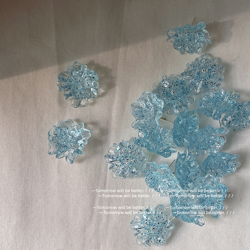 Elegant~Ice Blue Flowers! Silver-Plated Flower Stud Earrings, Super Fairy-Like, Sweet and Fresh Style, Factory-Made Earring Accessories