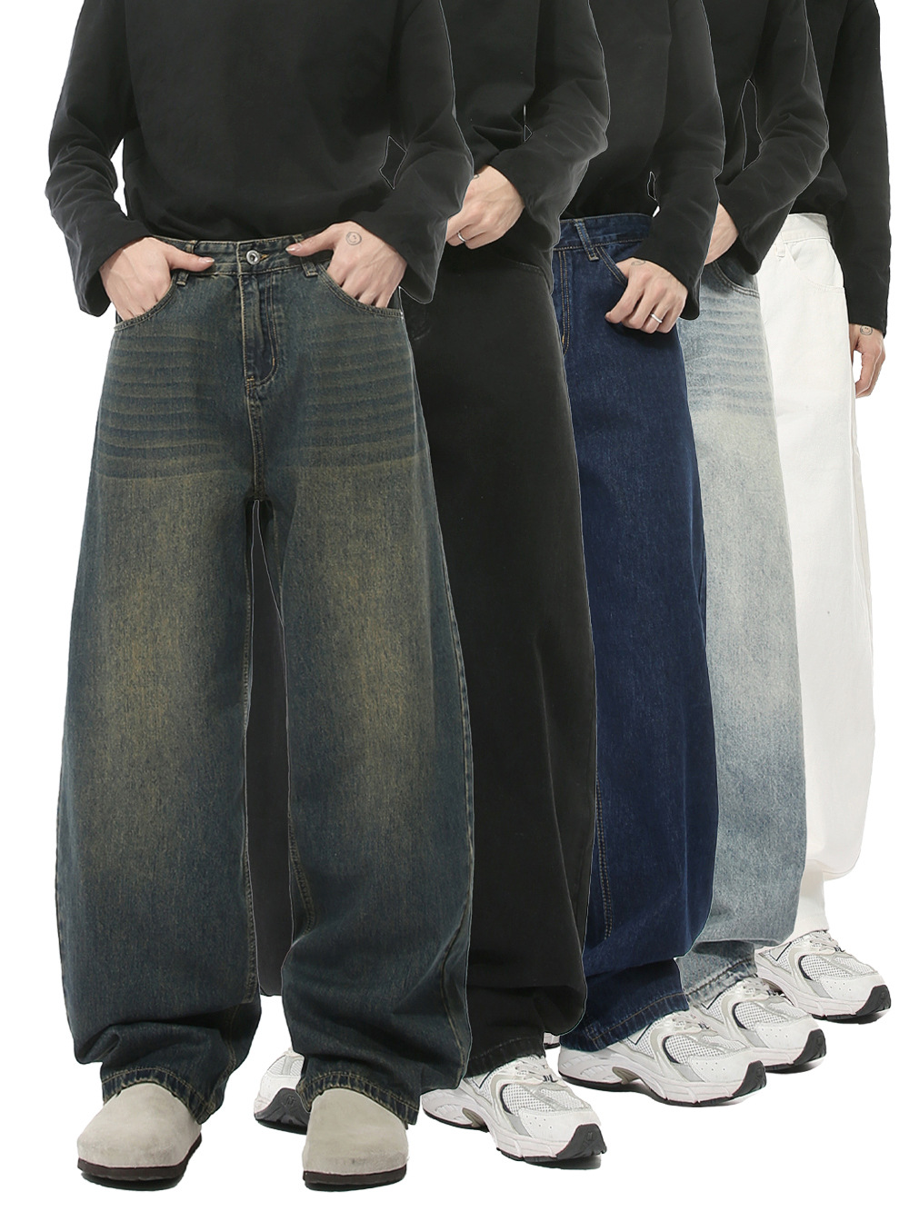 Mtlclothes Men's Clothing | Multi-Color American Retro Distressed Washed Scimitar Jeans Casual Wide-Leg Pants