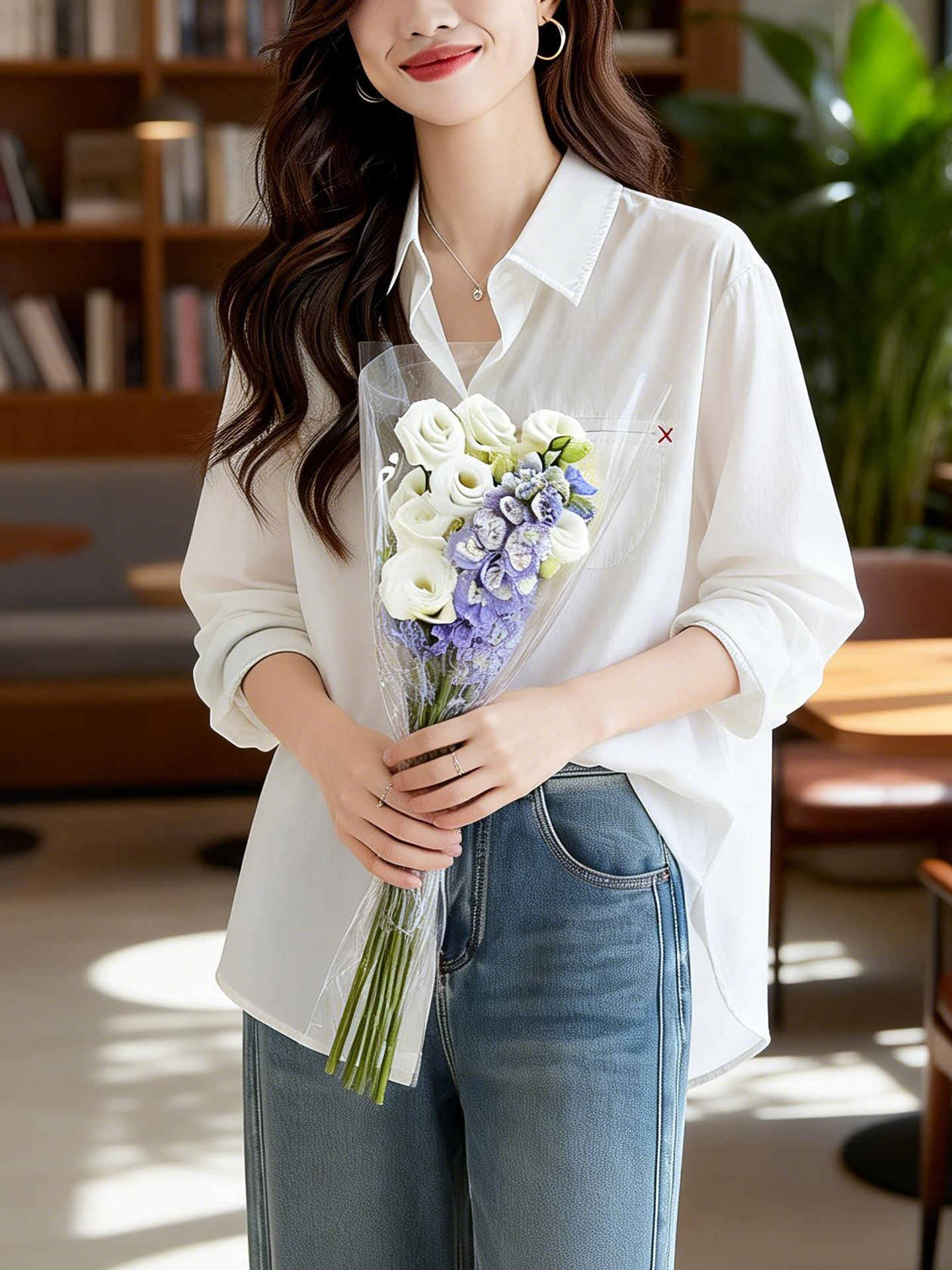 Oversize White Shirt for Women, Long-Sleeved, Mid-Length, Loose, Lazy, Slimming Top, 2026 Spring New Style Shirt