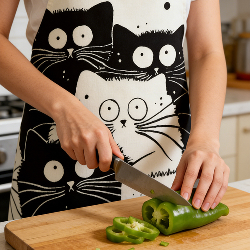 Cute Creative Apron with Cartoon Animals for Adults and Young People, Splash-Proof Oil-Resistant, Cute Kitten Design, Suitable for Kitchen, Hot Pot, and Painting