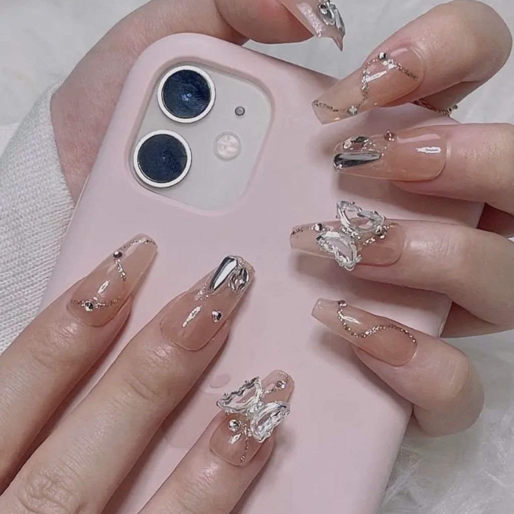 Phototherapy Wearable Nails, Spirited Away Nails Wholesale, Reusable Nail Patches, Dazzling Bowknot Starry Sky