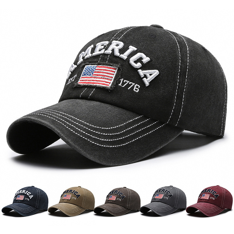 American Logo Vintage Washed Hat Men's Letter Embroidered Sun Hat Women's Cap Street Student Baseball Cap