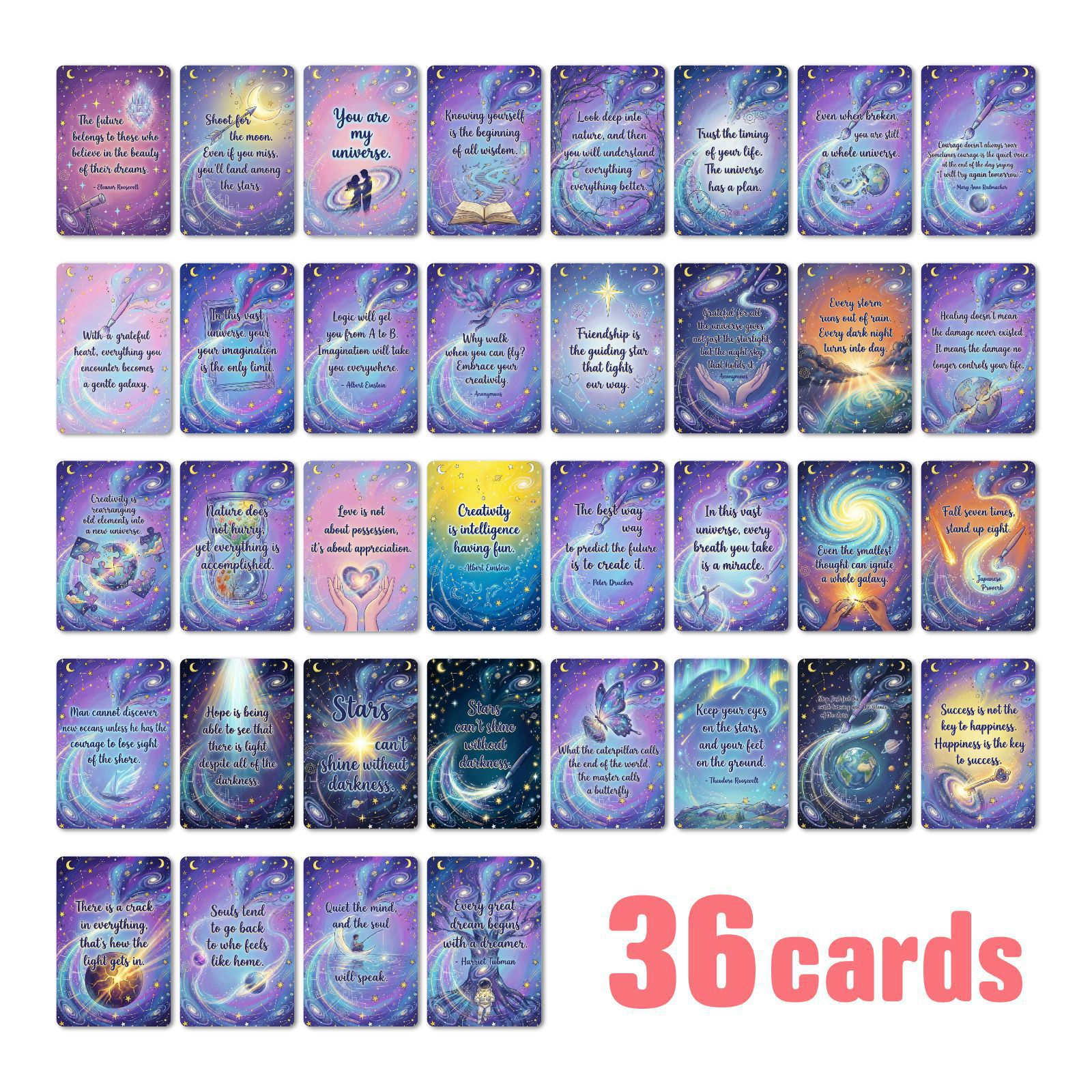 36-Piece Set of Inspirational Cards with Starry Universe Designs, Healing Message Cards, Wall Decoration, Journaling Materials, Postcards