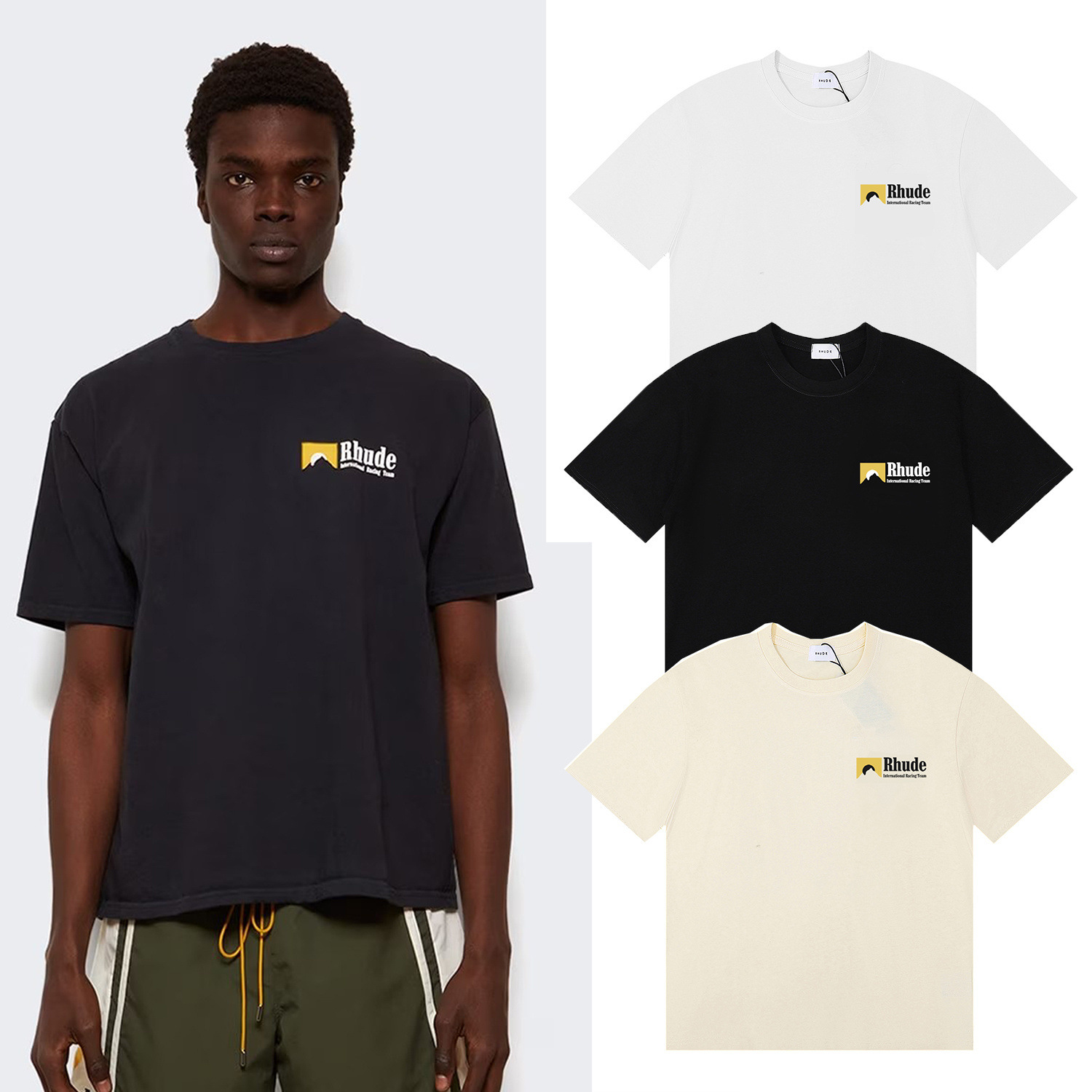 American Trendy Rhude International Racing Team Small Label Simple and Versatile Short-Sleeved T-Shirt for Men and Women