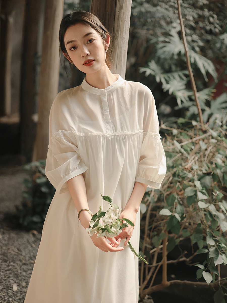 Literary women's clothing 2025 summer new short sleeve dress design high waist slim ladies dress a generation of hair