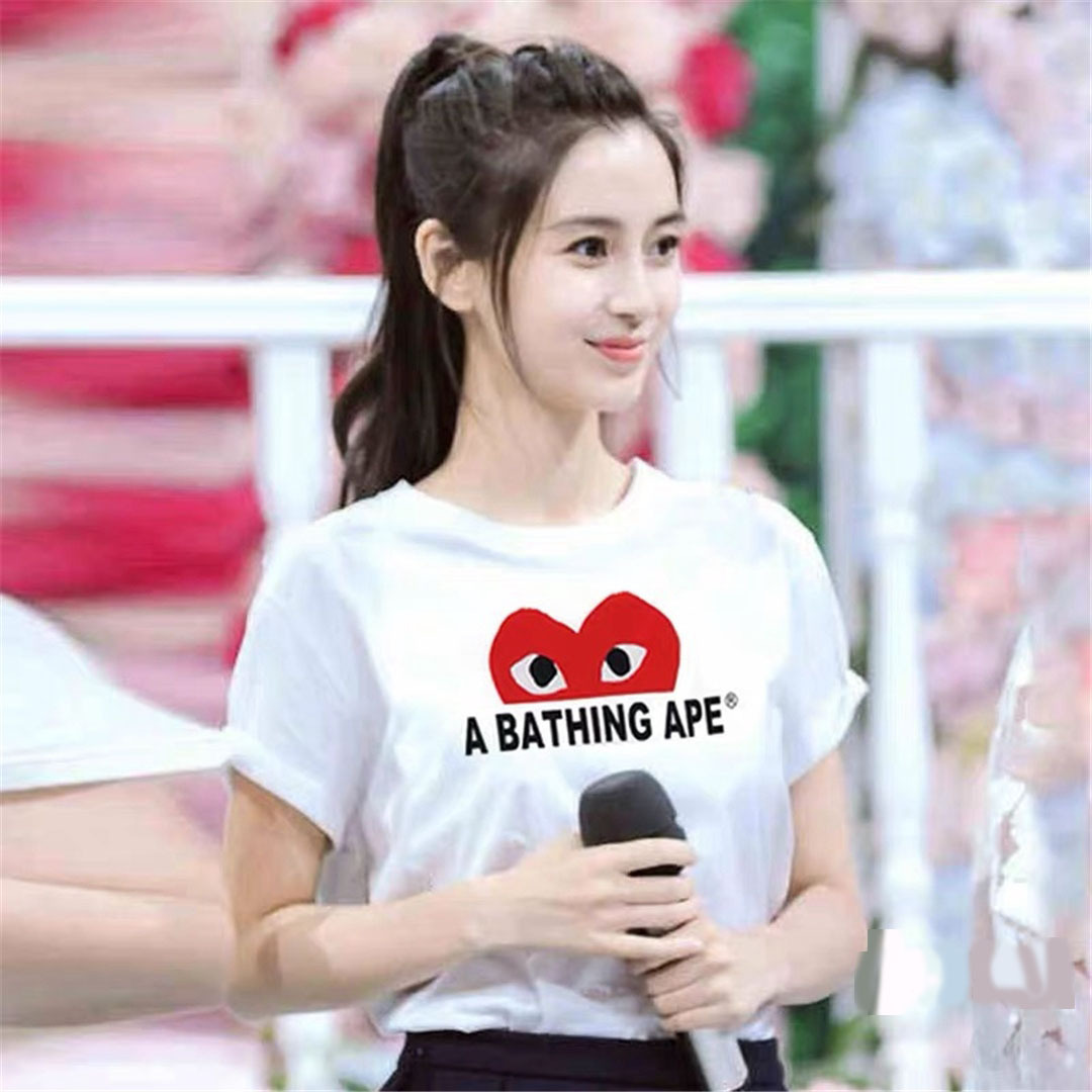 Japanese fashion brand Love T-shirt half heart eyes couple short sleeve female Baoling men and women couple round neck casual cotton top