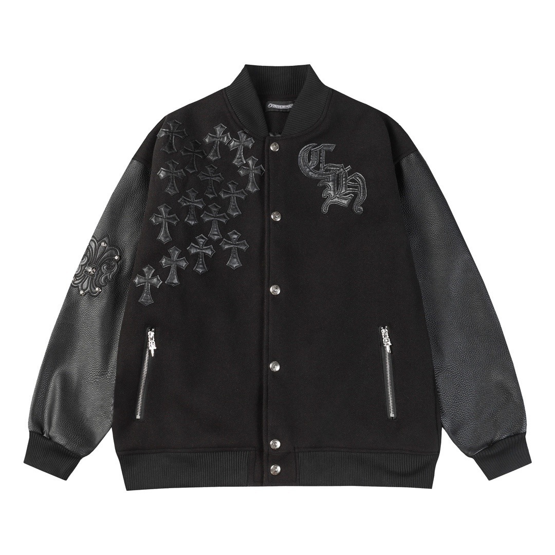 High Version Ch Crow Cross Leather Embroidered Baseball Jacket Jacket Cross-Border Factory Goods Direct Wholesale QC-Foto von 1688 auf Qualit.ly