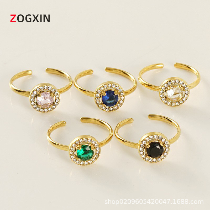 European and American titanium steel open zircon ring female niche design double diamond ring fashion net red food finger ring wholesale