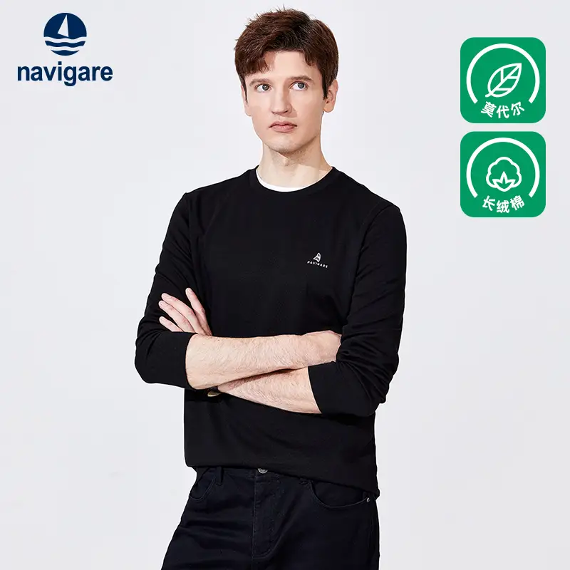 [Modal] Navigare Italian Dinghy Black Round Neck Long sleeves T-Shirt Men Spring Casual Bottoming Shirt