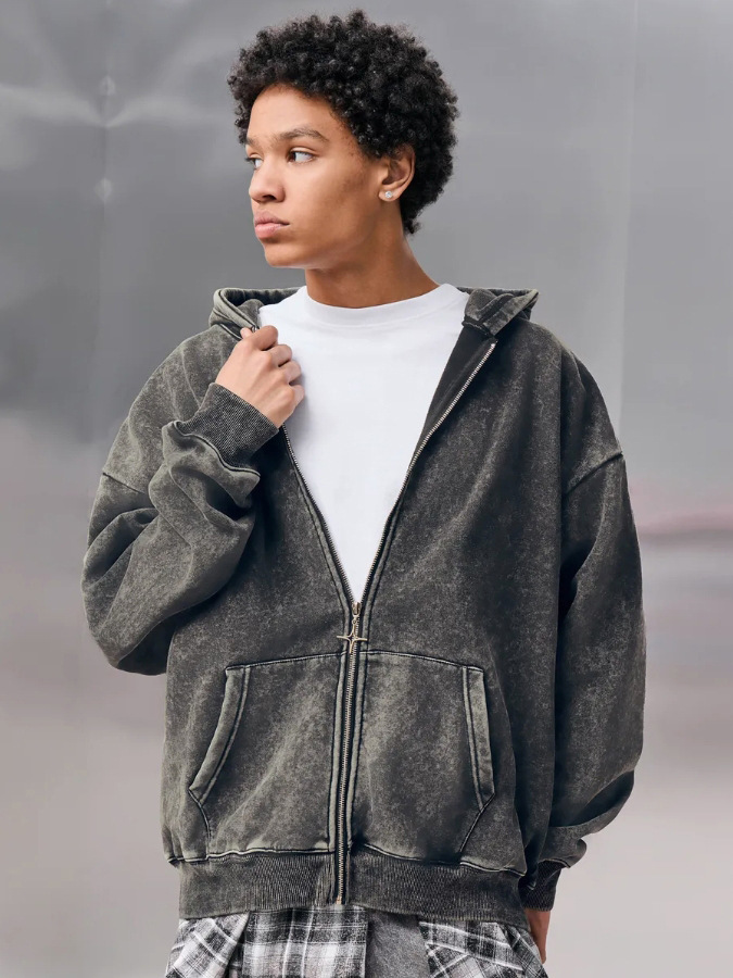 Heavy Weight Zipper Cardigan Hooded Sweatshirt Men's American Retro Loose Oversize Men's and Women's Autumn and Winter Couple's Shirt
