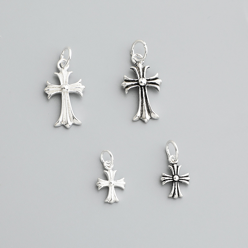 s925 sterling silver Thai silver cross pendant DIY beaded bracelet necklace personalized fashion crook chain trendy jewelry