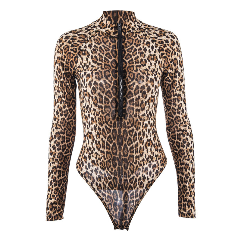 Cross-border products new European and American sexy underwear leopard one-piece long sleeve swimsuit factory direct sales