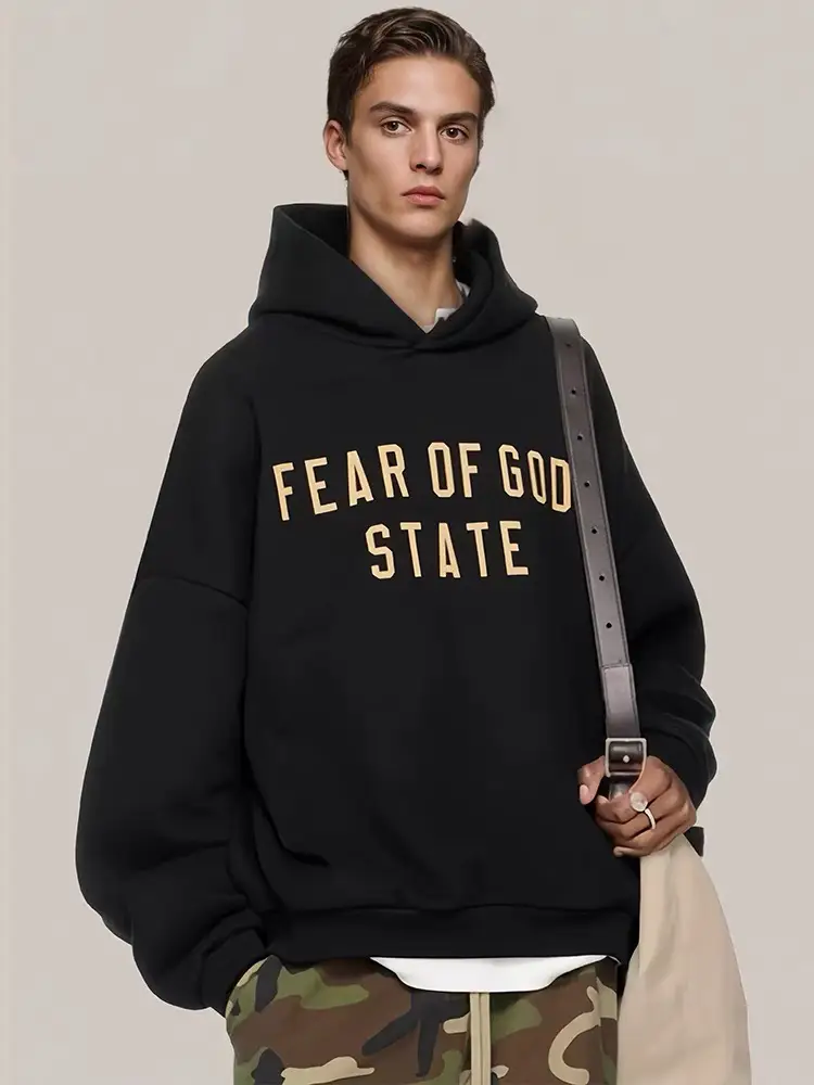 Fog Fsyz Essentials Multi-Line Autumn and Winter American Niche Trendy Brand Men's Casual Velvet Hooded Sweatshirt