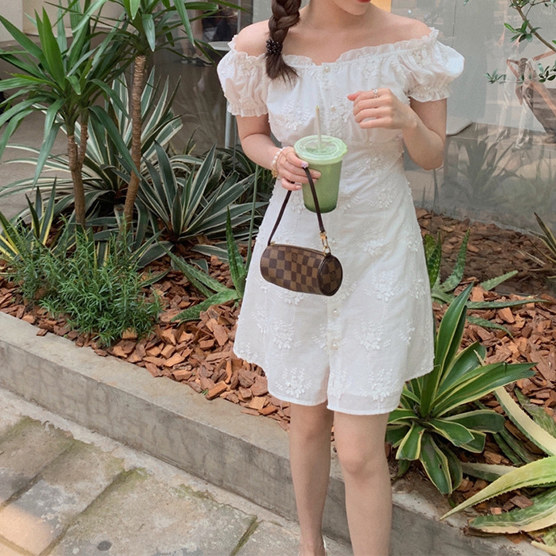 [Simeng] your girl ~ top women's design sense niche off-shoulder fairy skirt embroidery dress
