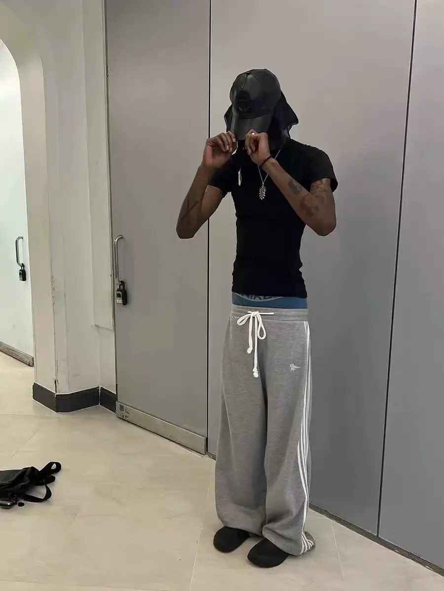 American-Style Yori Sport Infringing Five-Stripe Sweatpants for Men and Women, Loose Wide-Leg Baggy Drawstring Trousers, Trendy