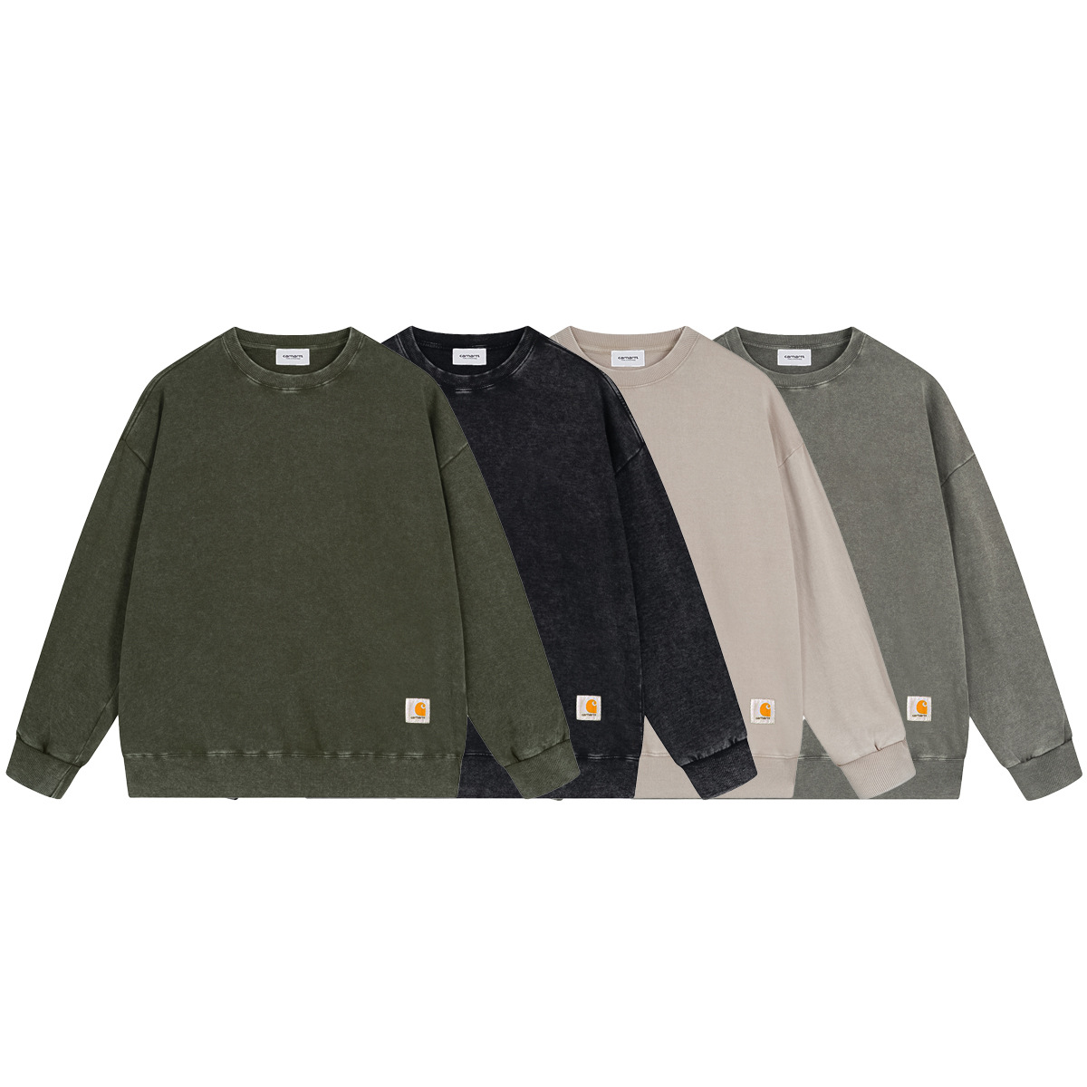 Manufacturer Carhartt Long-Sleeve T-Shirt with Letter Embroidery Logo Badge, Terry Fabric, Loose Casual Carhar Crew Neck Sweatshirt Trendy
