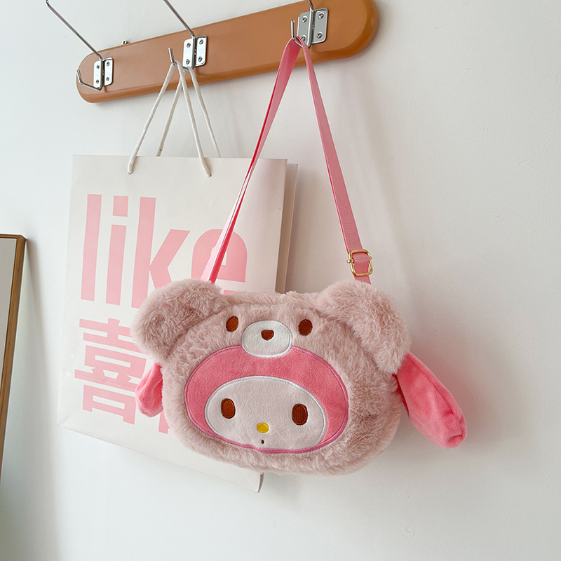 Cartoon Sanrio plush shoulder bag cute melody doll handbag soft cute bear doll bag Yugui dog