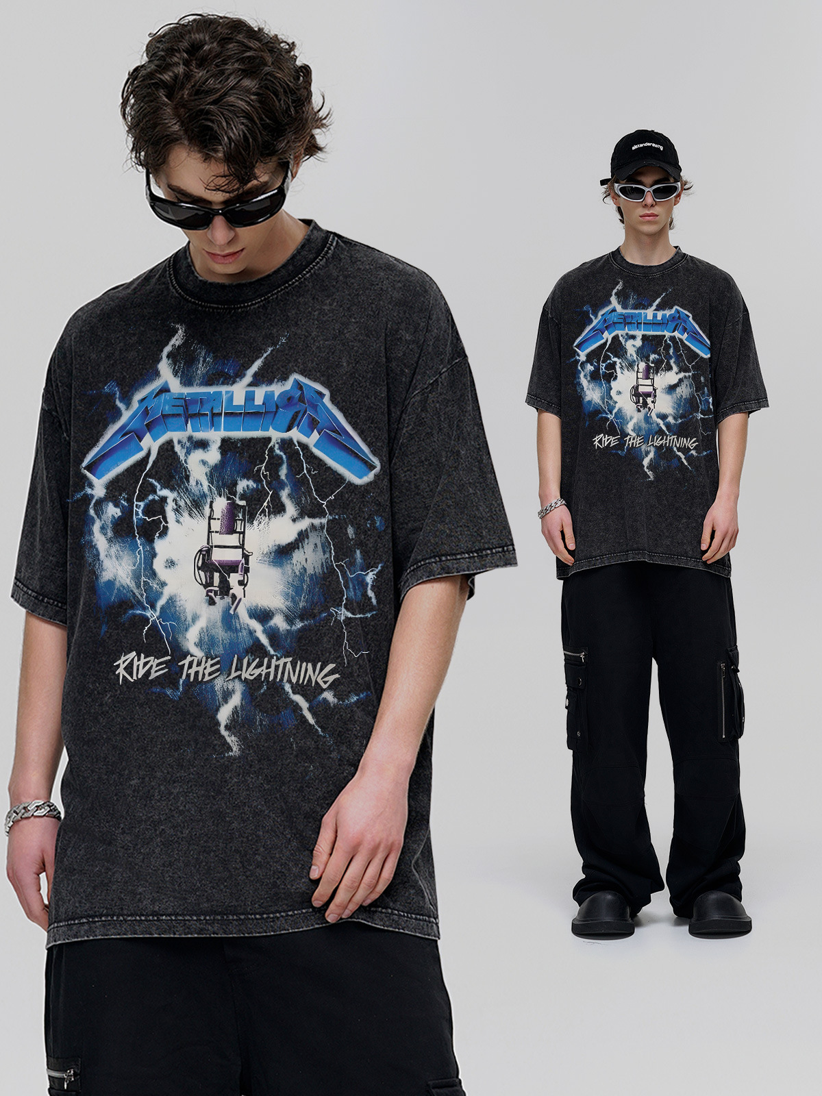METALLICA American Style Retro Wash Short-sleeved T-shirt Men's Summer Heavy-duty Half-sleeved Men's Loose Puffy Handsome Printed T-shirt