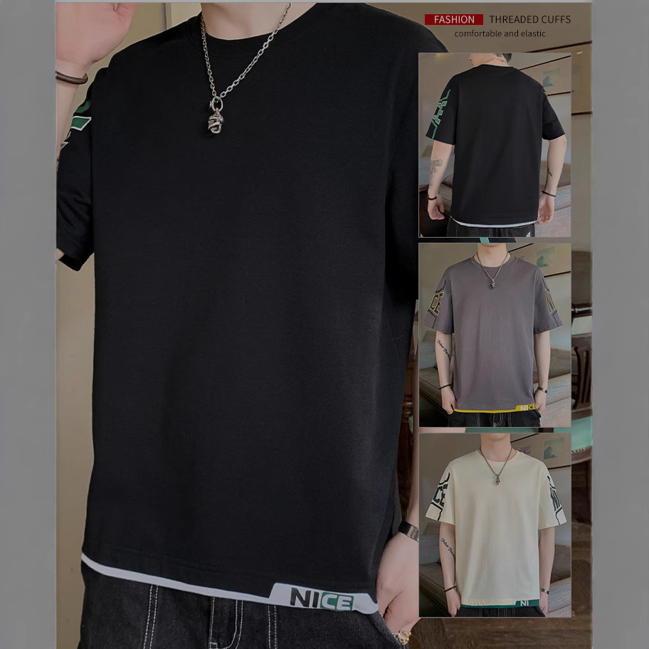 New Men's Short-Sleeve T-Shirt, Loose Trendy Versatile Plus-Size Oversized Simple Solid Color Half-Sleeve Base Shirt