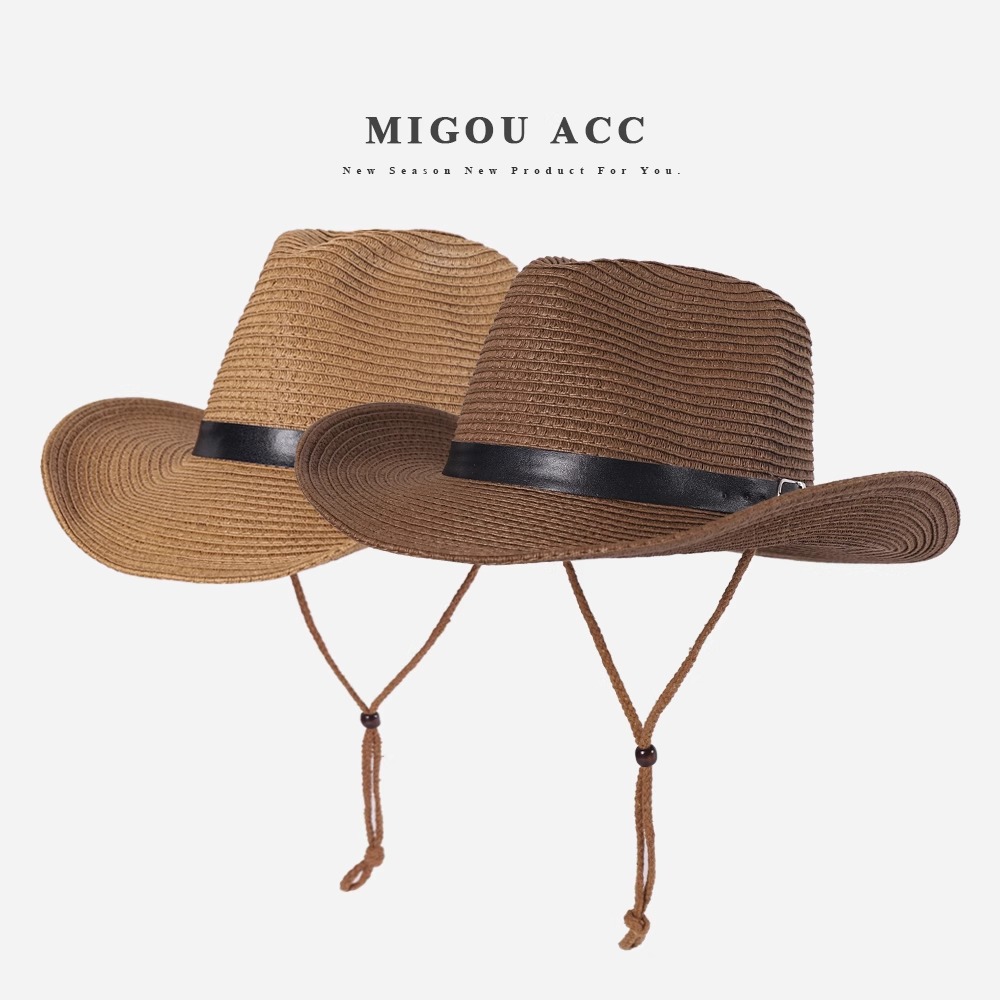 Panama Straw Hat Men's Outdoor Sun Protection Sun Hat Travel Foldable Cowboy Hat Parent-Child Beach Hat Sun Hat