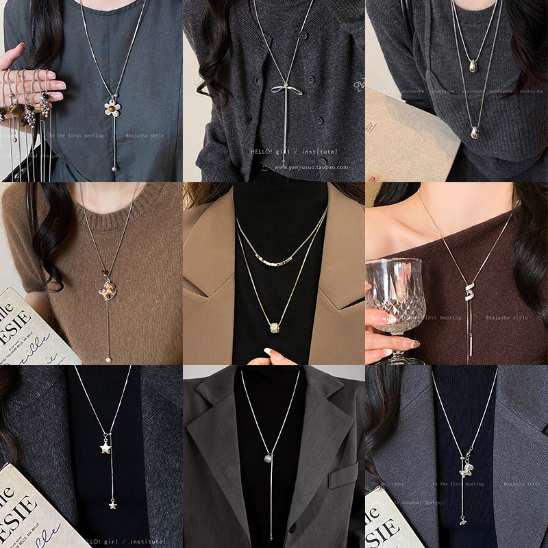 Minimalist Ins-Style Floral Pendant Necklace for Women, Light Luxury Niche Design, Vintage Sweater Chain, Everyday Versatile Clavicle Chain