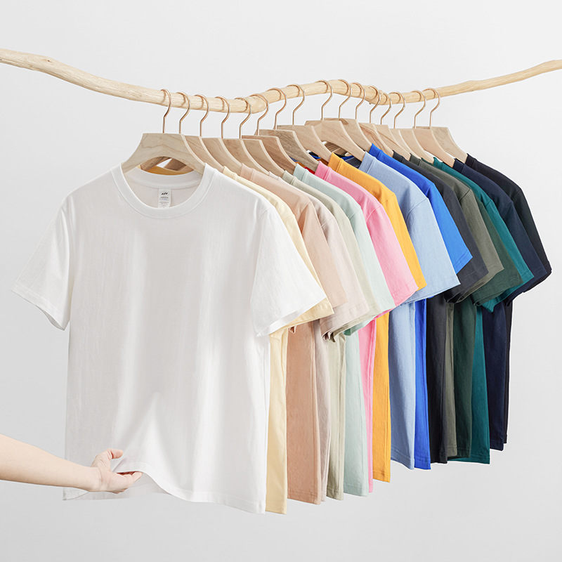 Summer solid color 230g heavy cotton bottoming shirt men's white casual Joker crew neck micro shoulder drop short sleeve T-shirt women QC-foto från 1688 på Qualit.ly
