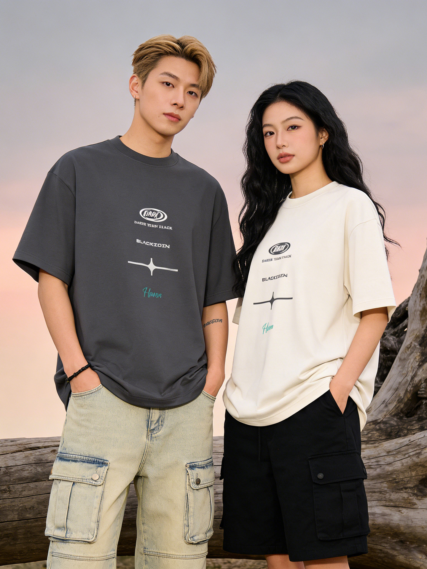 Blackeden Haven Original National Trend American Graffiti Printed Short-Sleeved T-Shirt for Men and Women Couple Tops Summer