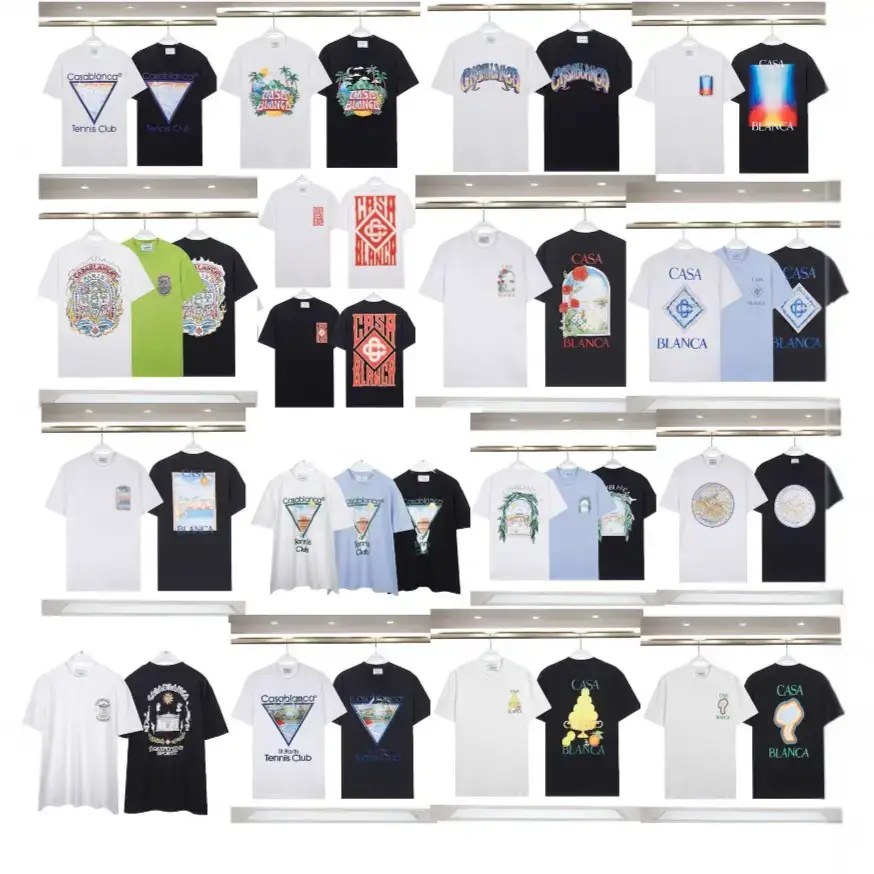 2025 New Summer Casablanca Series Letter Logo Printed Personalized Round Neck T-Shirt for Men and Women Couples