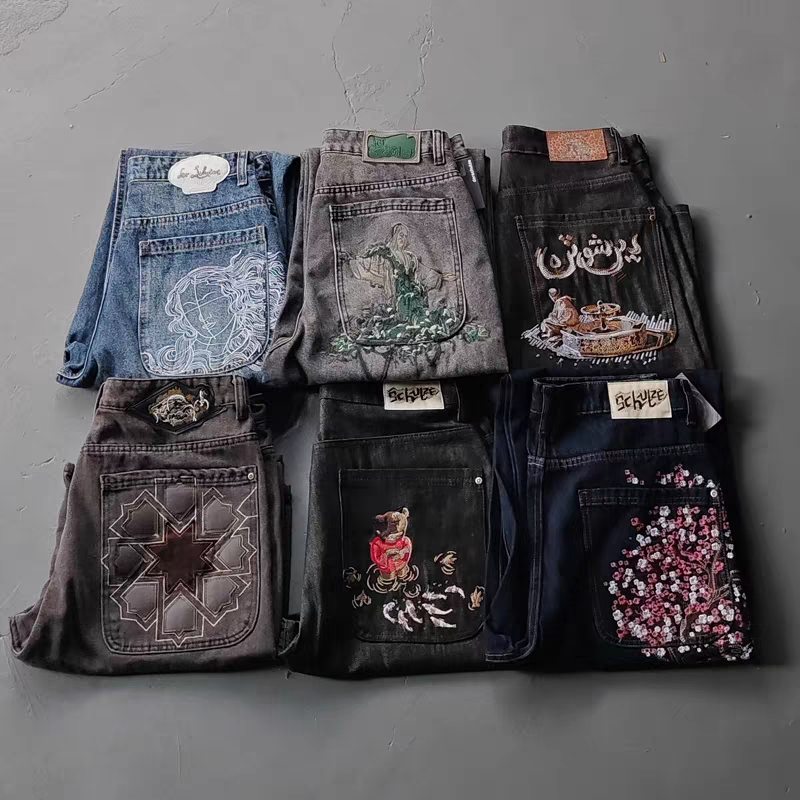 Derschutz Chrome Cool Style American Heavy Embroidery Statue Straight-Leg Jeans Men's Trendy Pants QC-foto van TAOBAO op Qualit.ly