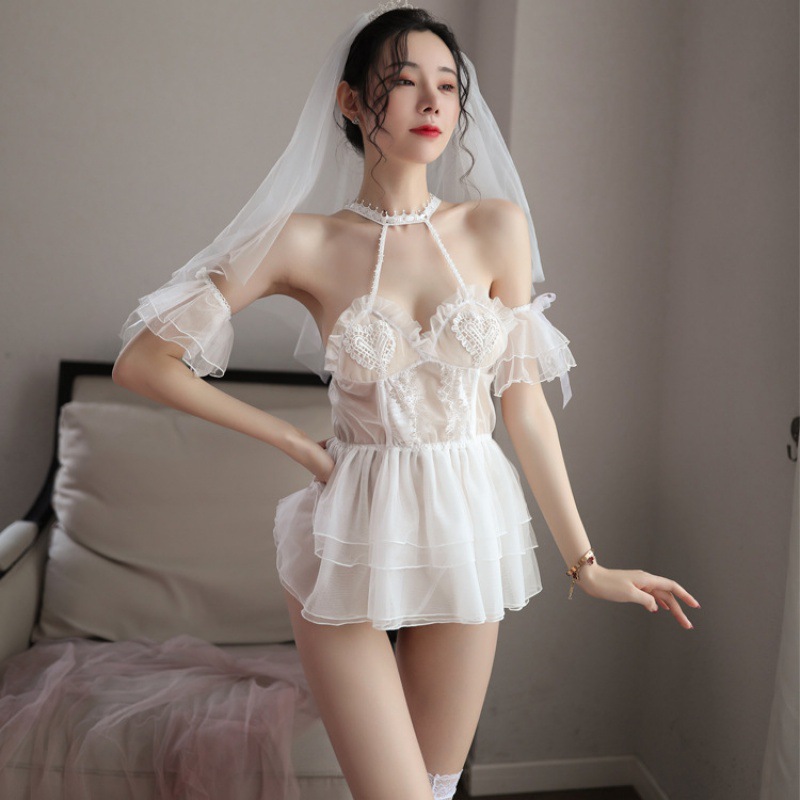 Night oath underwear bridal female passion uniform lace pure sweet wedding dress sexy transparent Princess suit