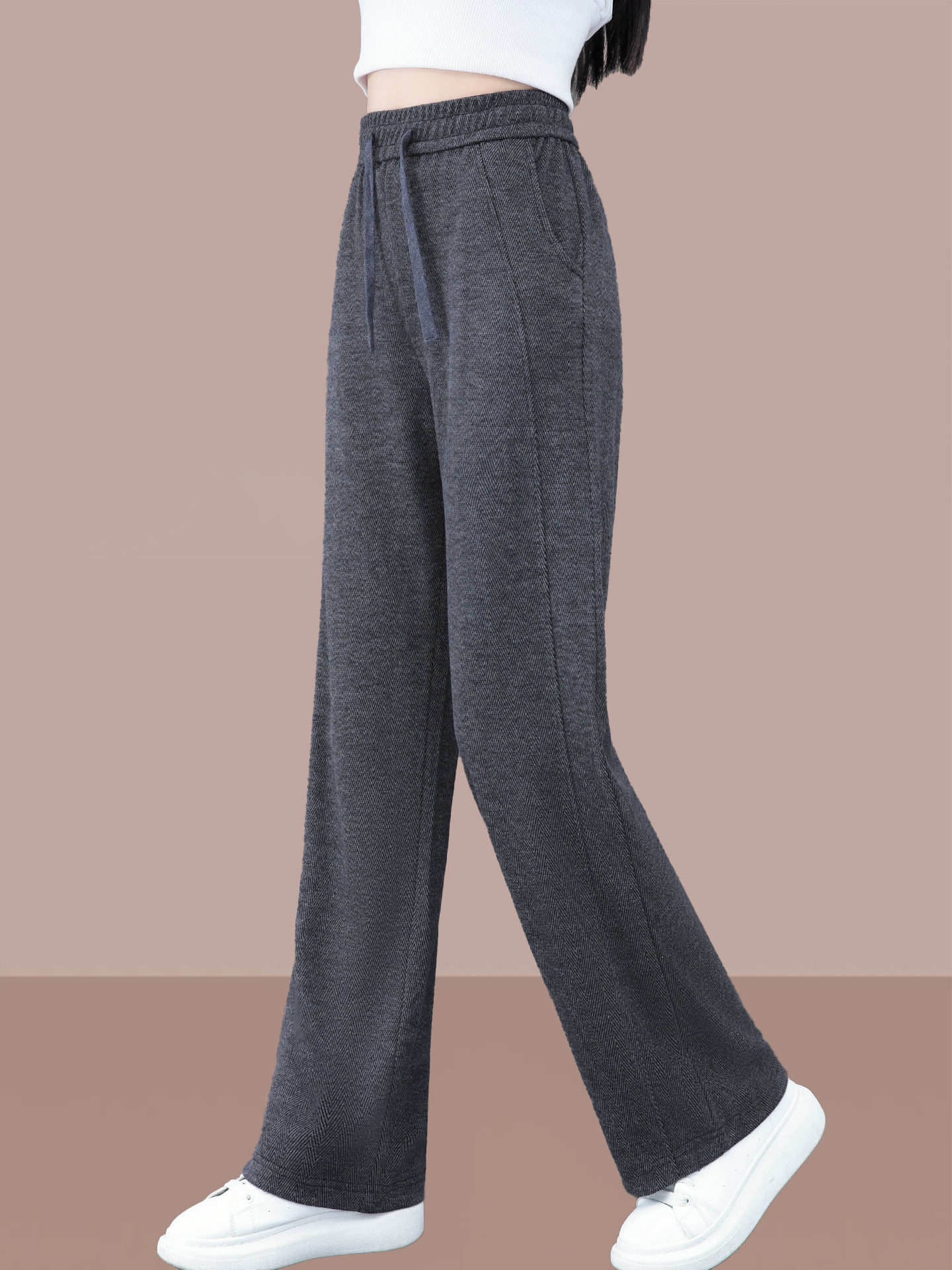 High-Quality Straight-Leg Sports Pants for Women, Loose Long Pants, Spring and Autumn 2026 New Style, High-Waisted, Drapey, Casual Wide-Leg Pants for Autumn and Winter