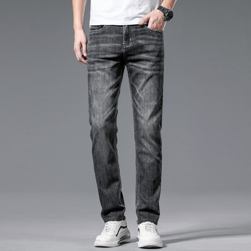 2024 new business casual men's jeans spring and summer thin washed slim fashion stretch jeans men's pants