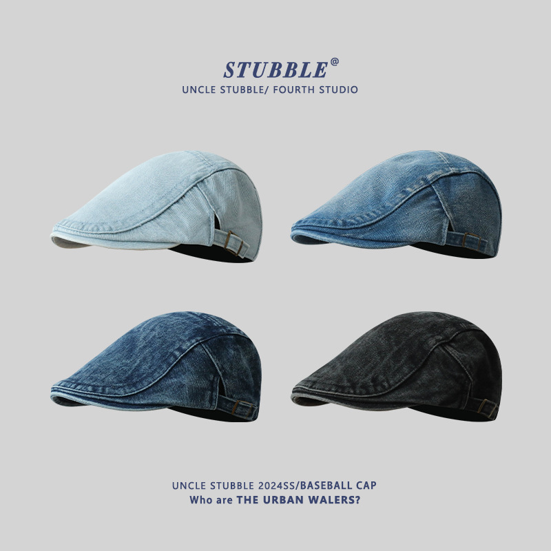 Vintage Wash Water Denim Forward Cap Men's and Women's Japanese Style Simple Washable Old Cap Adjustable All-match Newsboy Hat