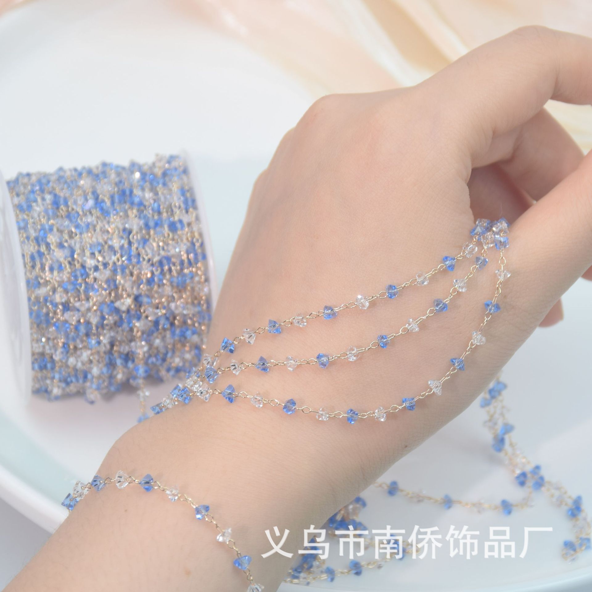Diy Chain White Blue Triangle Crystal Chain Headband Accessories Antique Clothing Accessories Hand-made Hairpin Tassel