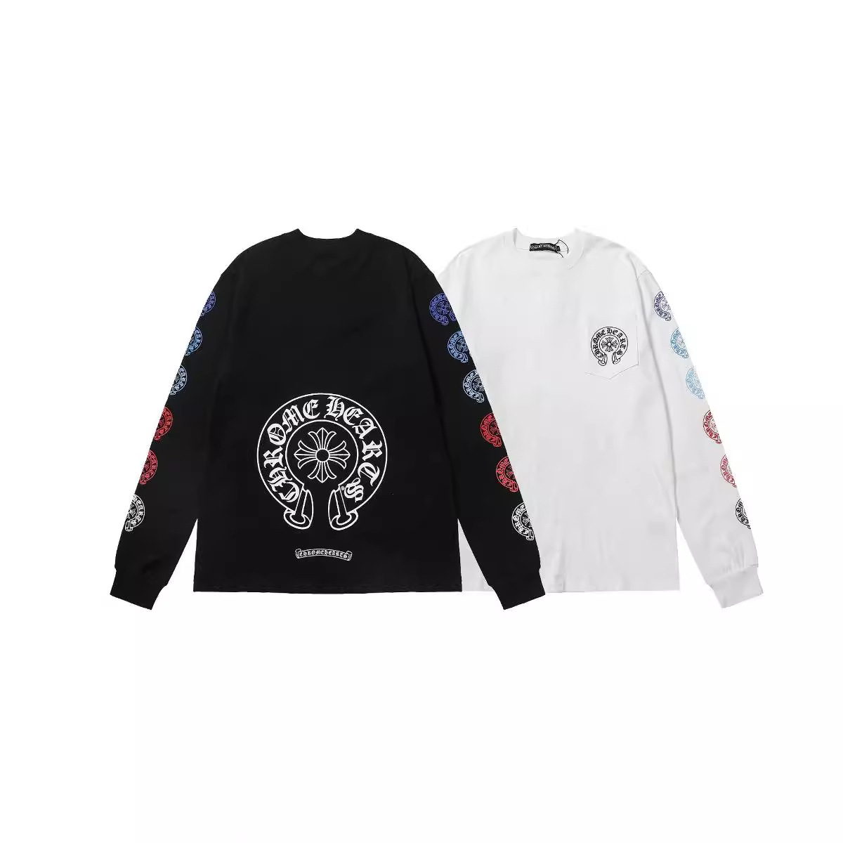 24Ss Correct Version of Chrome Hearts? Flower Arm Colorful Horseshoe Cross Letter Print Long-Sleeved T-Shirt