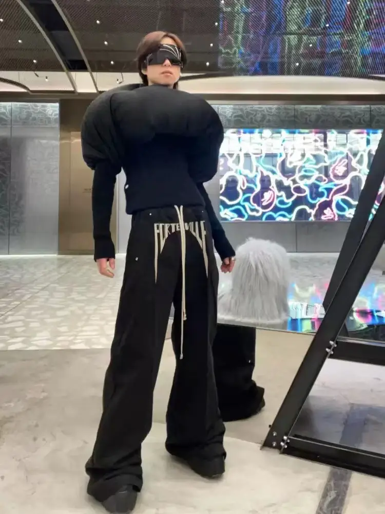 [Original] Ro 25Ss Dark Style Silhouette Slogan Logo Embroidered Bell Bottoms Pants for Men and Women