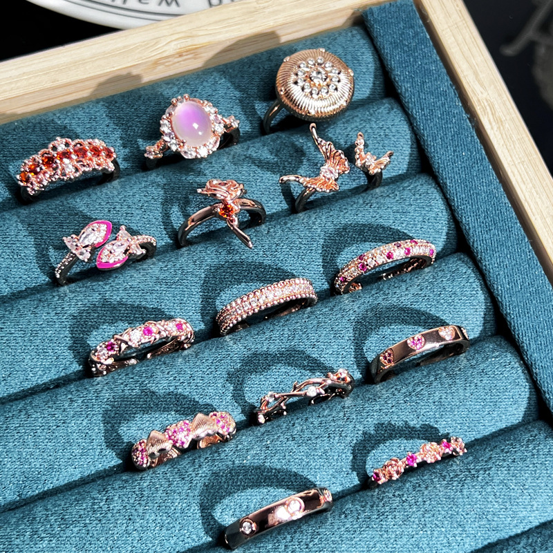 New Arrival Rig Light Luxury High-end Sense Stacked Ring Women's Rose Gold Retro Cross Cold Style Niche Finger Ring