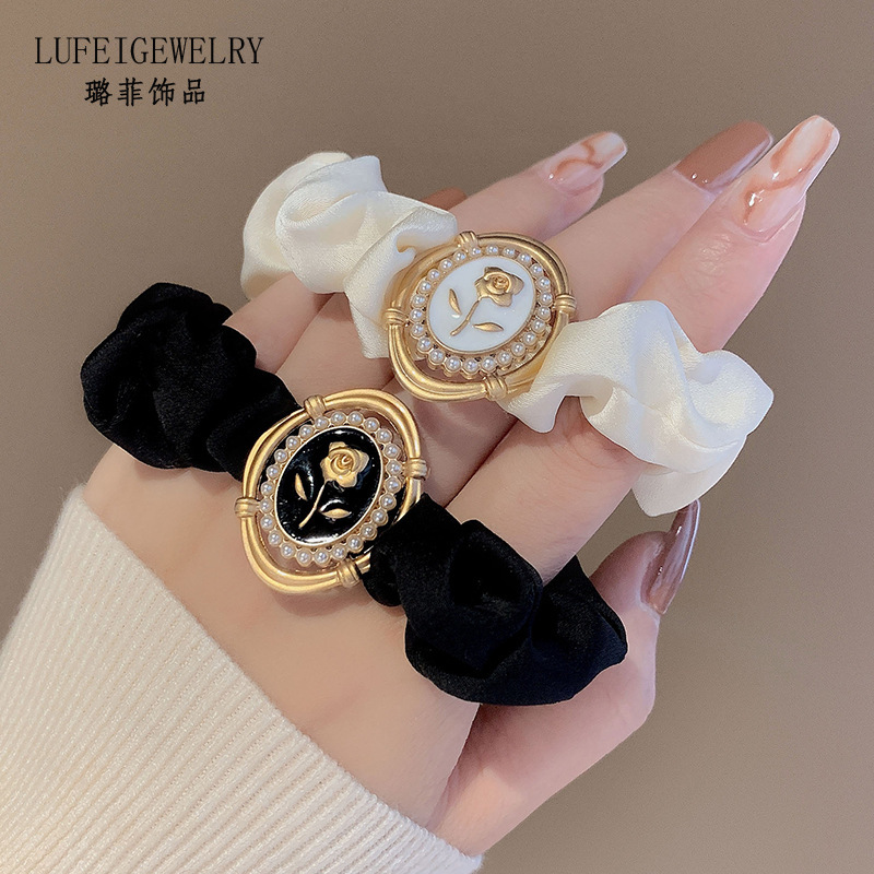 Paris Past ~ ins French Rose Small Intestinal Hair Band Women's Hair Balls Head Rope Rubber Band Net Red Hair Rope Headwear