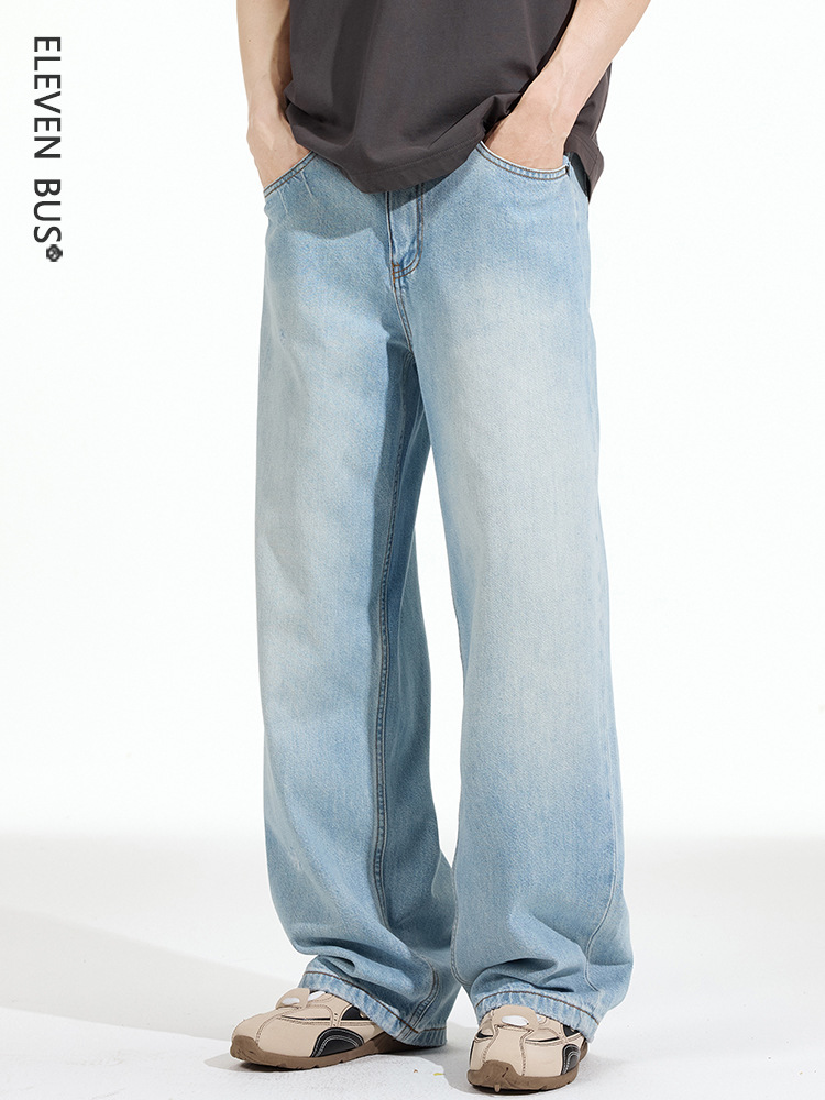 American-Style Flared Jeans for Men, 2026 Spring New Trendy Brand Loose Straight Washed Men's Jeans Wholesale
