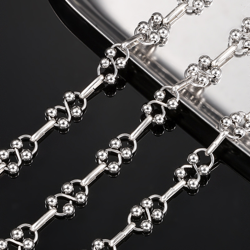 Stainless Steel Double Bead Chain Diy Accessories Material Four Bead Necklace Bracelet 8 Character Chain Personality Fashion Jewelry Clothing Chain