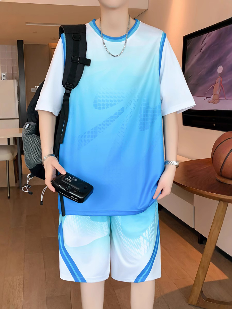Summer Ice Silk Quick-Drying Short-Sleeved T-Shirt Boy Vest Teenager Junior High School Student Big Children Basketball Uniform Sports Suit t