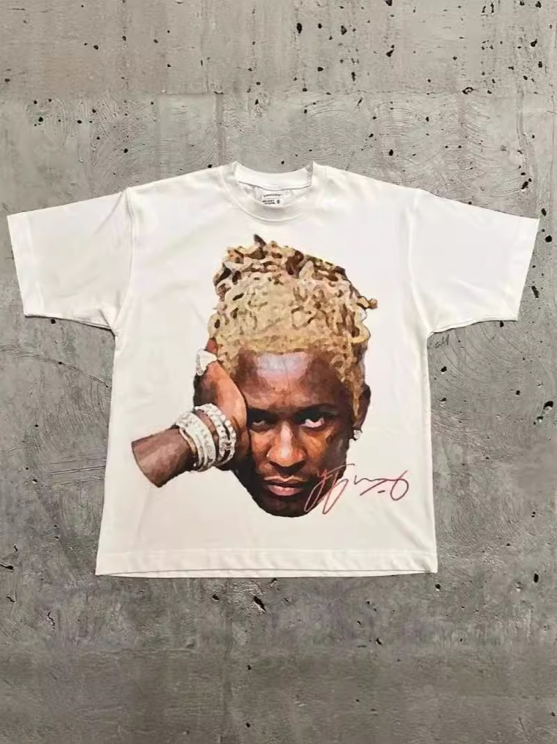 Men's Retro Trendy Portrait Print T-Shirt Short Sleeve Y2K Gothic Harajuku Hip-Hop Casual Loose Top Wholesale